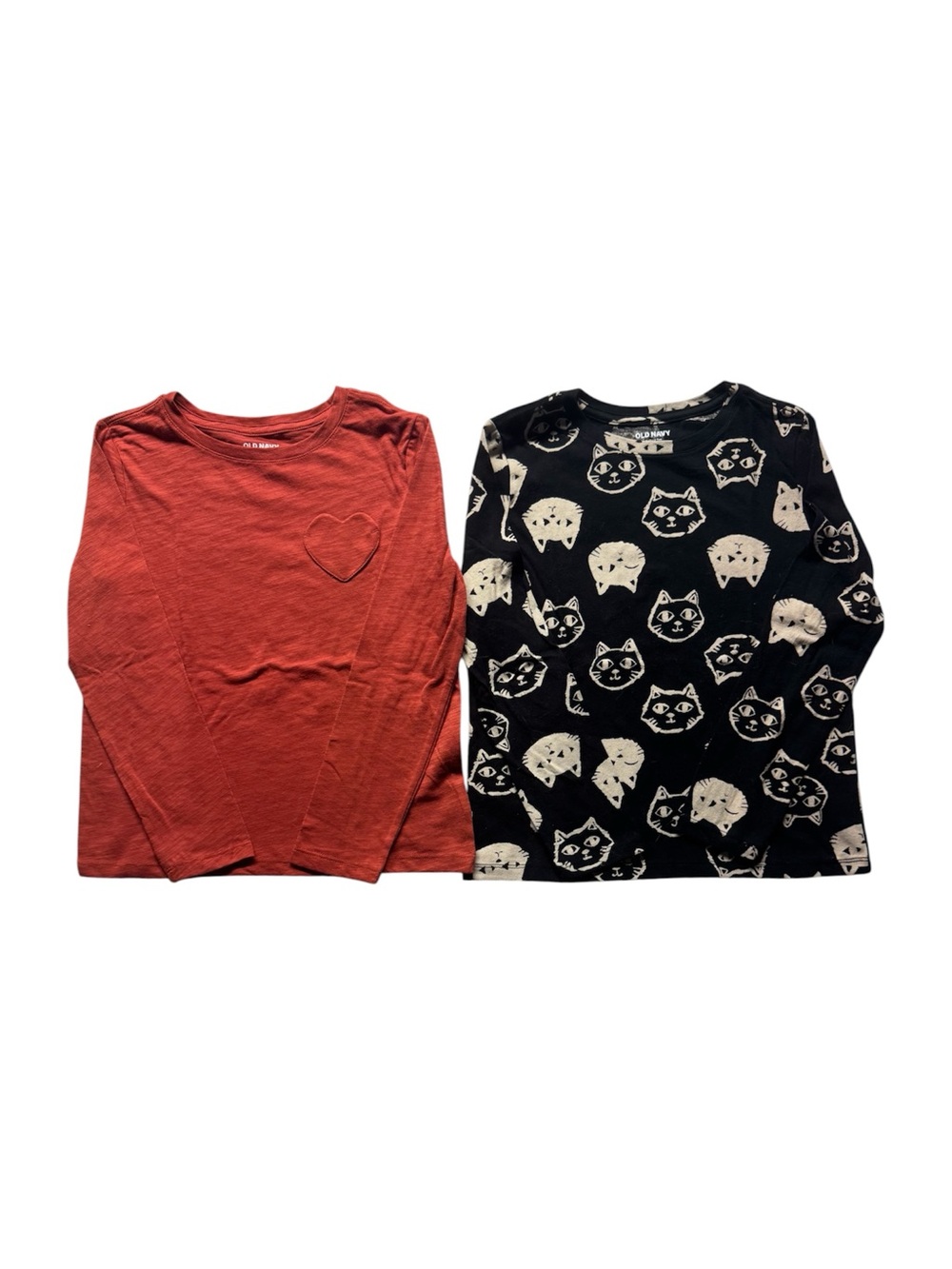 Old Navy Girls Long Sleeve Tee Lot of 2 Size M 8 Heart Cat Print